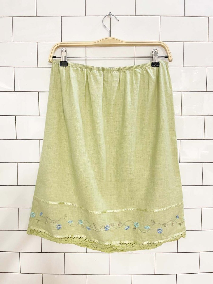 vintage 00s kathie lee linen - blend button vest top + knee length skirt set - good market thrift store