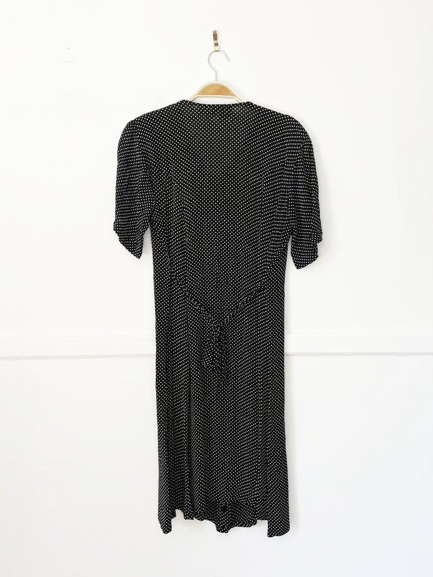 vintage 00s kiss collection polka dot full button tie back midi dress | made in india - good market thrift store