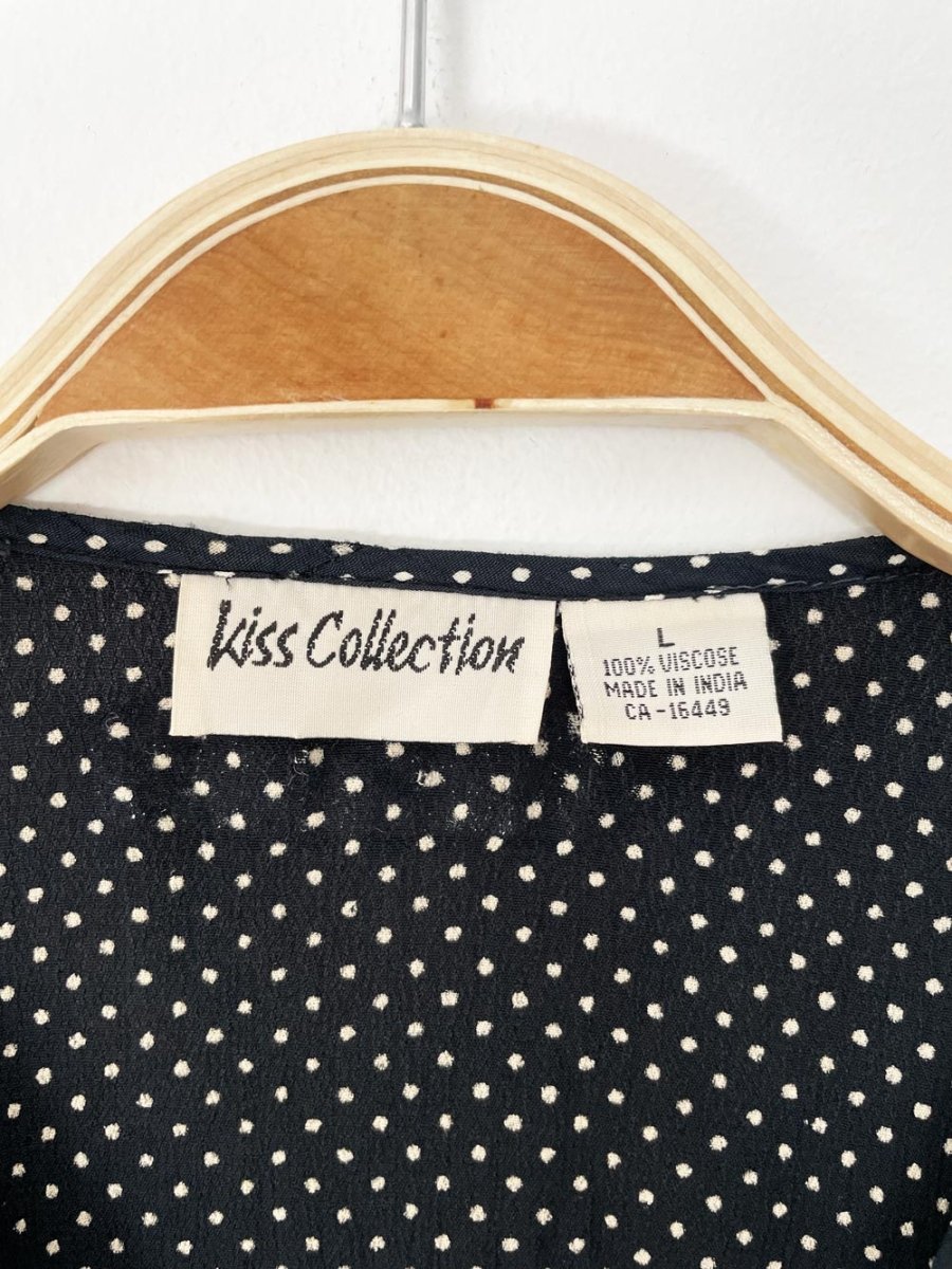 vintage 00s kiss collection polka dot full button tie back midi dress | made in india - good market thrift store