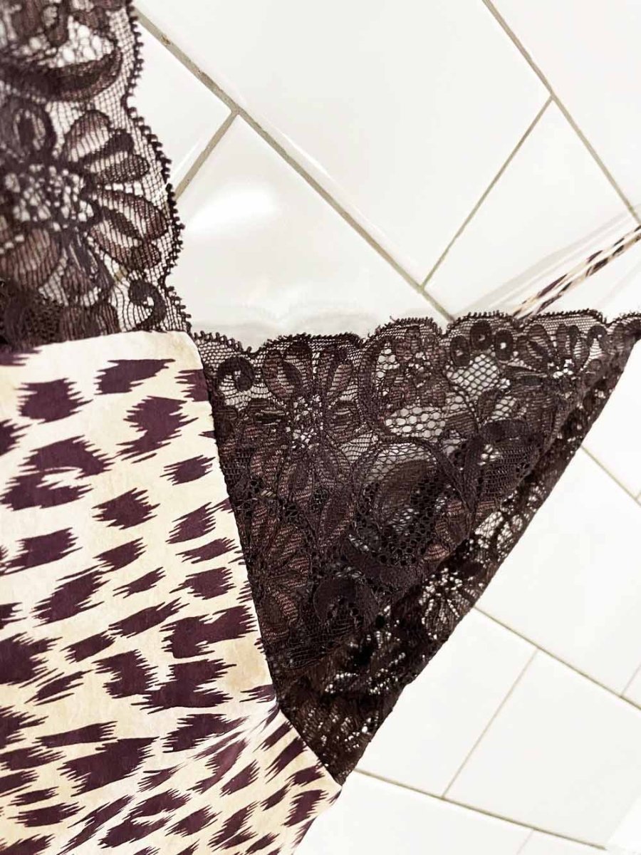 vintage 00s la senza 100% silk animal print lace trim slip mini dress - good market thrift store
