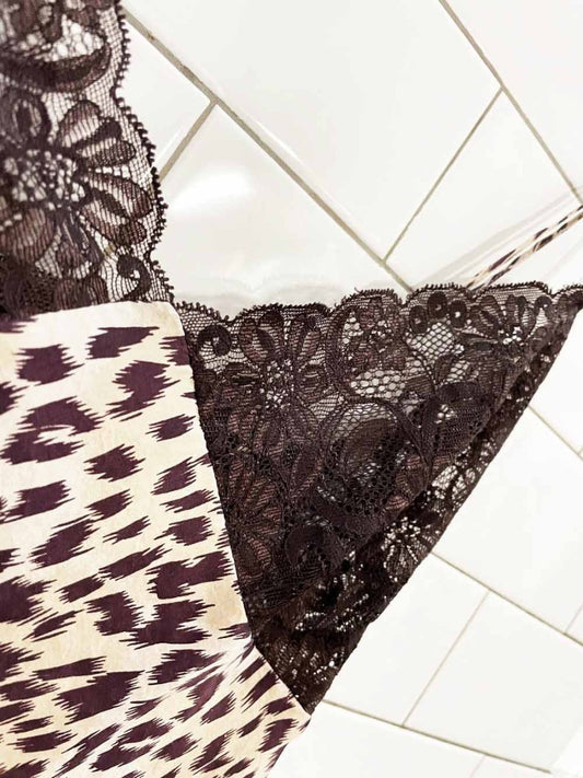 vintage 00s la senza 100% silk animal print lace trim slip mini dress - good market thrift store