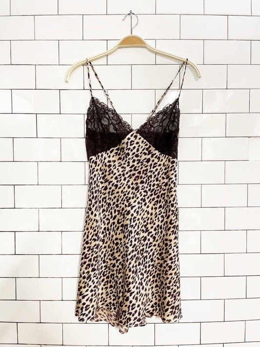 vintage 00s la senza 100% silk animal print lace trim slip mini dress - good market thrift store