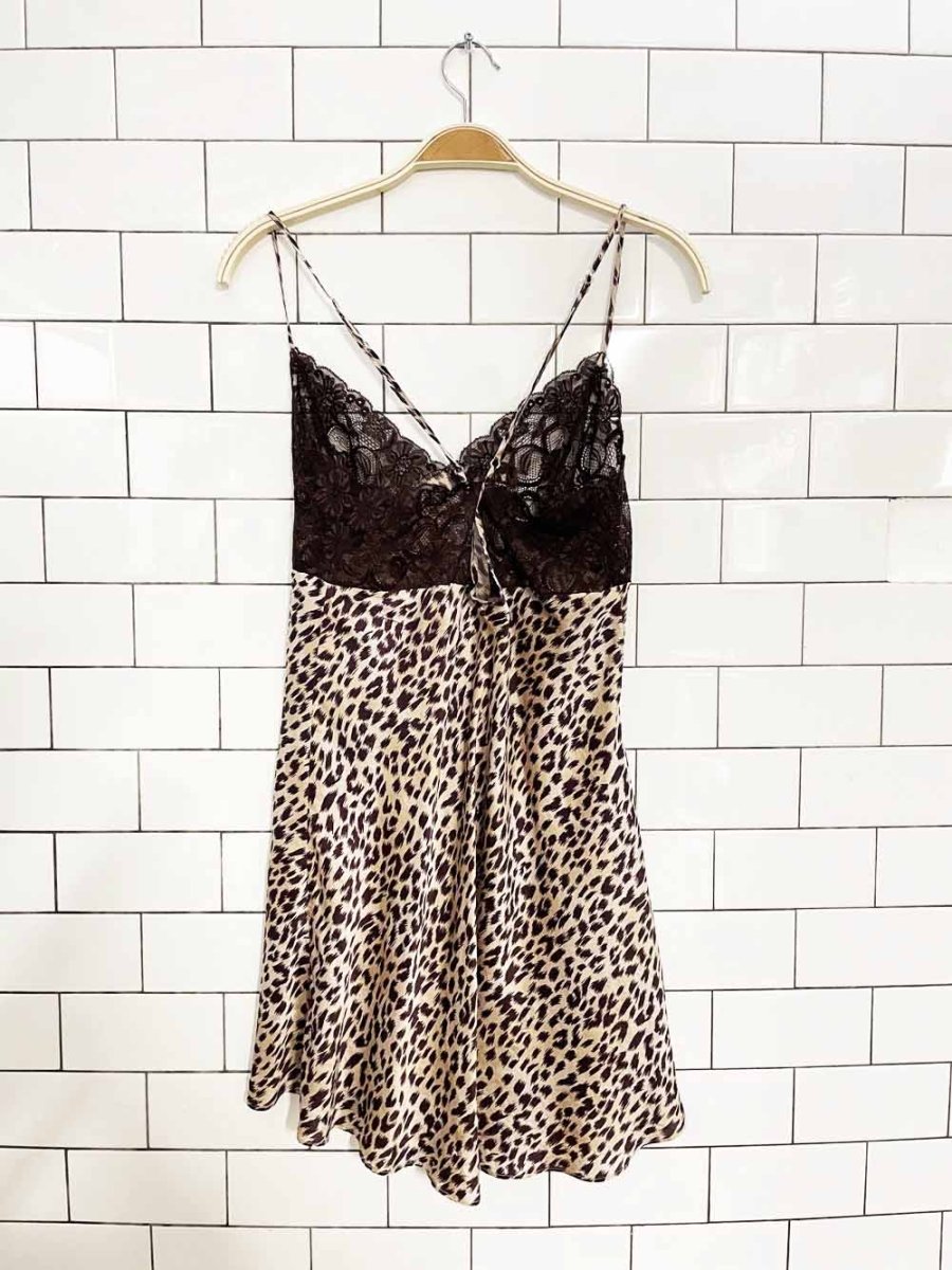 vintage 00s la senza 100% silk animal print lace trim slip mini dress - good market thrift store