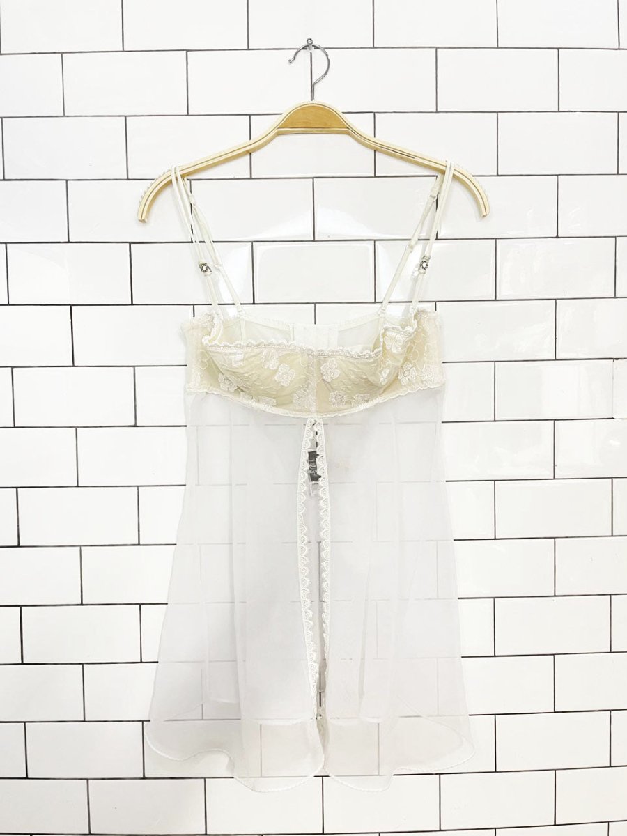 vintage 00s la senza flower lace bra top sheer nightie - good market thrift store