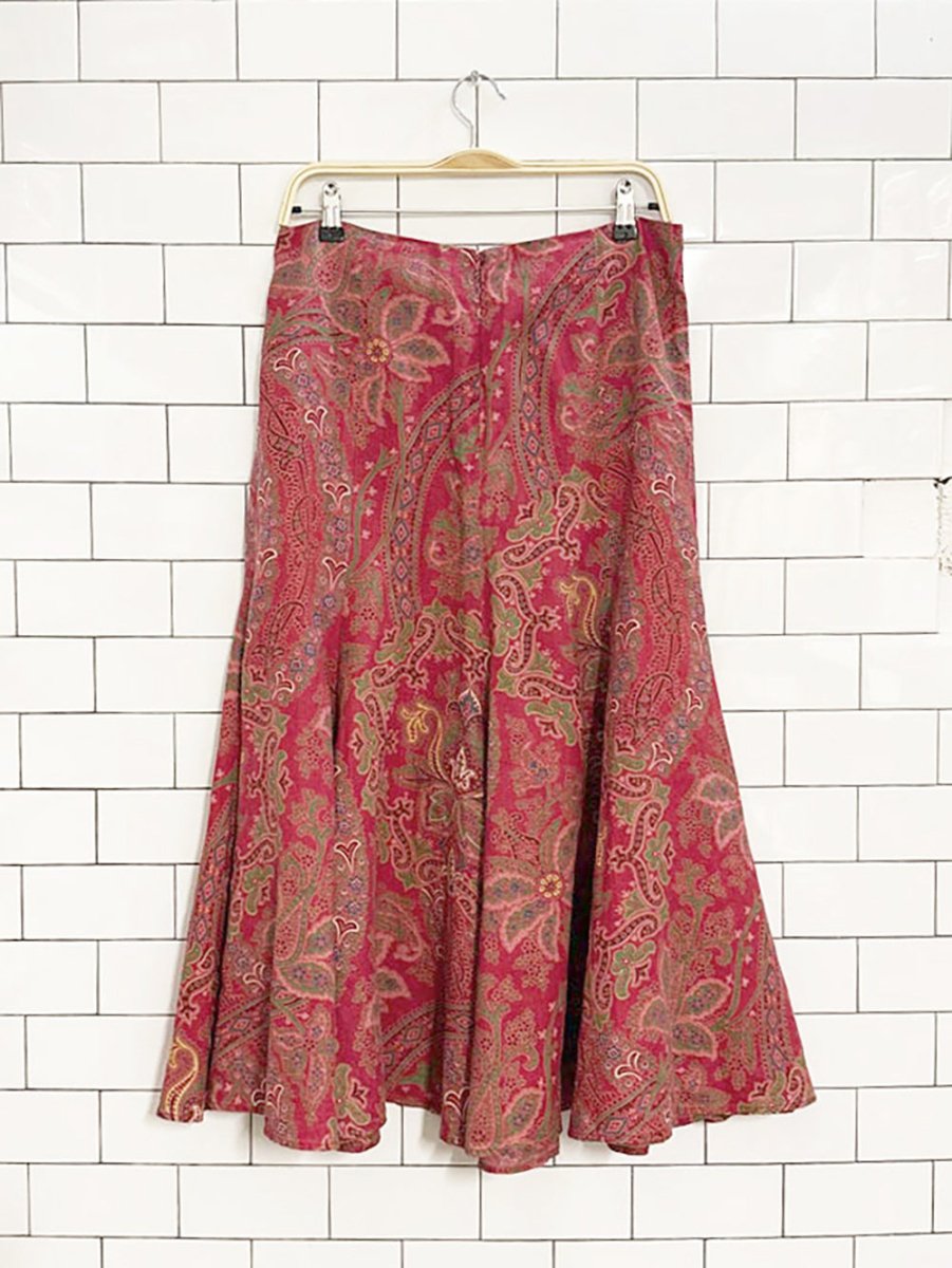 vintage 00s lauren RL 100% linen paisley midi skirt | ralph lauren - good market thrift store
