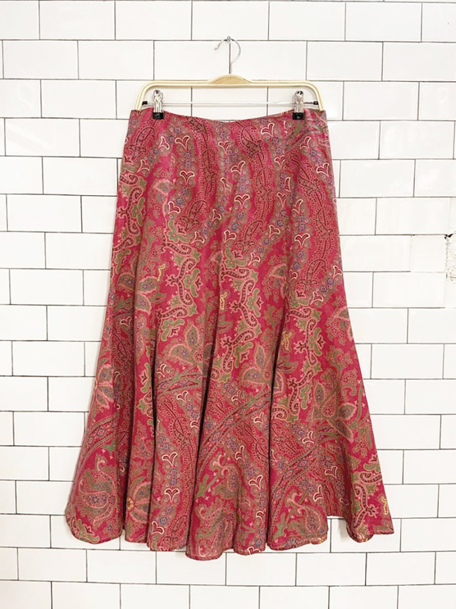 vintage 00s lauren RL 100% linen paisley midi skirt | ralph lauren - good market thrift store