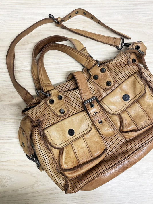 vintage 00s linea pelle perforated soft leather cargo satchel - good market thrift store