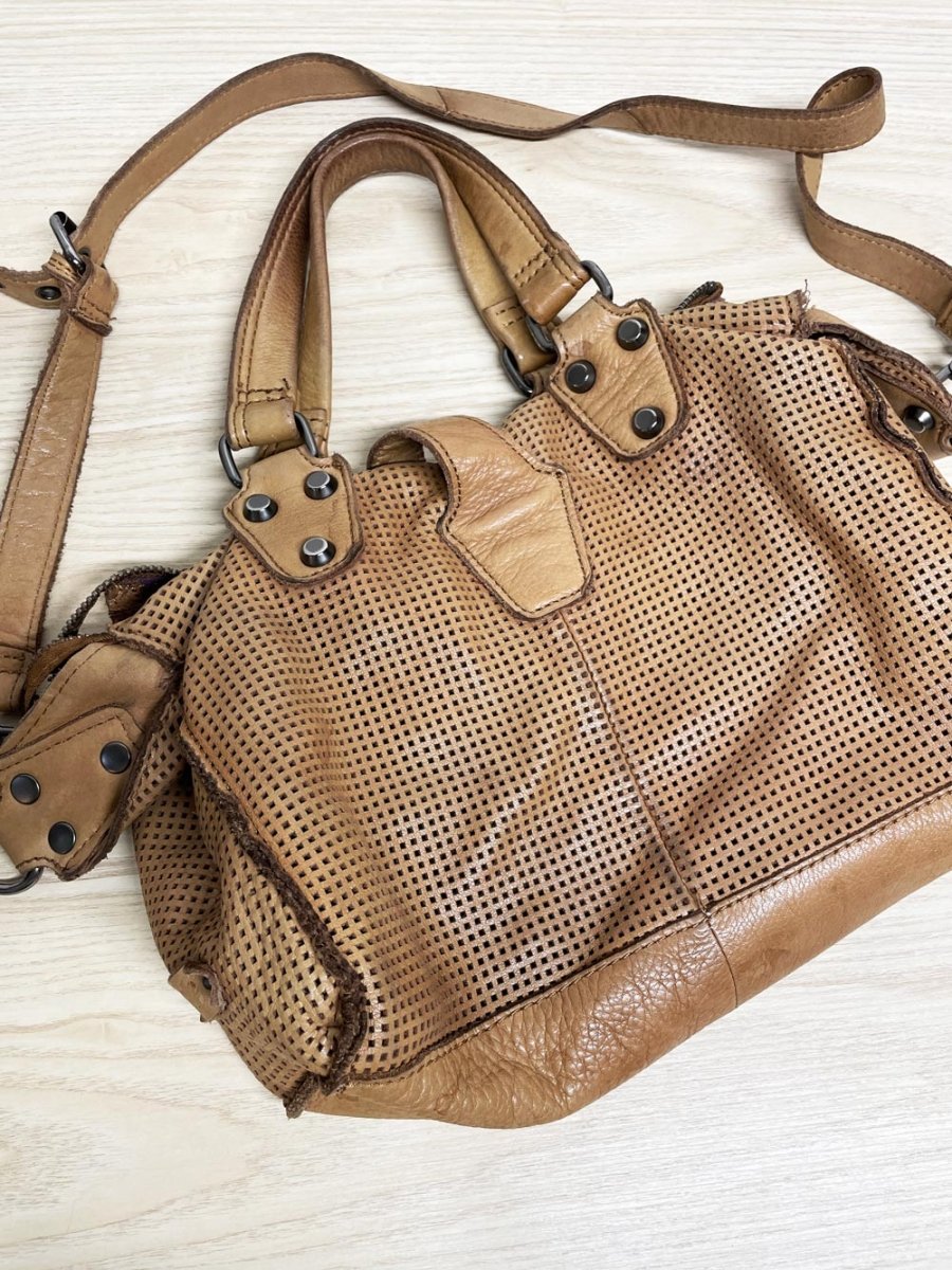 vintage 00s linea pelle perforated soft leather cargo satchel - good market thrift store