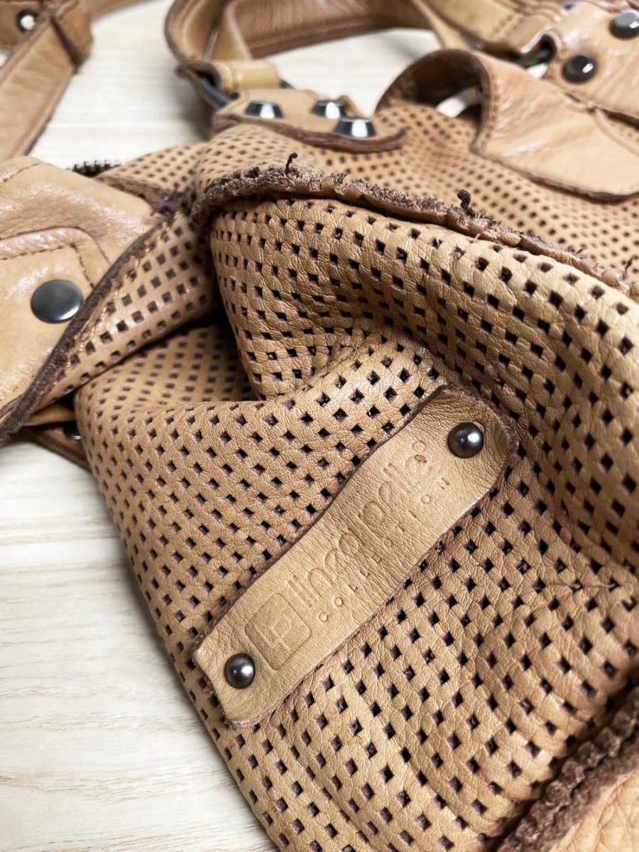 vintage 00s linea pelle perforated soft leather cargo satchel - good market thrift store