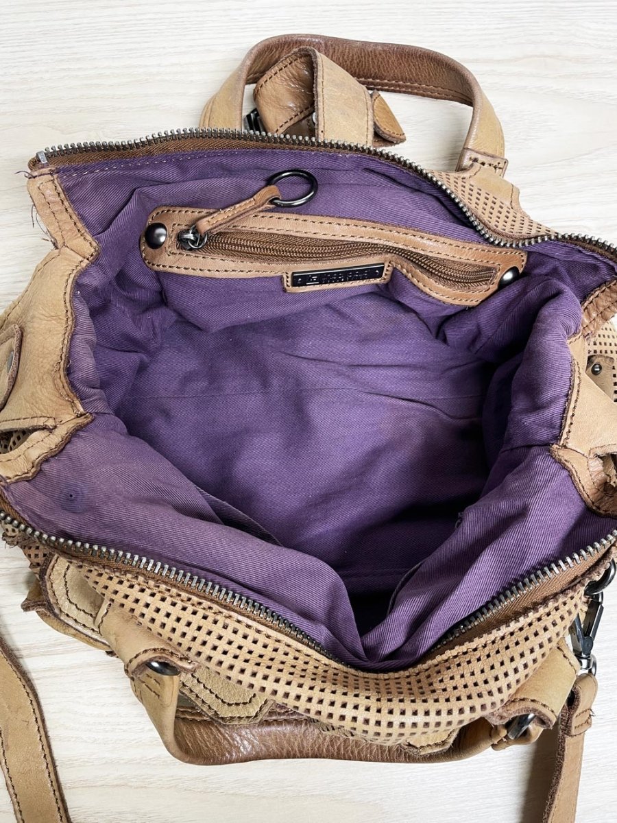 vintage 00s linea pelle perforated soft leather cargo satchel - good market thrift store