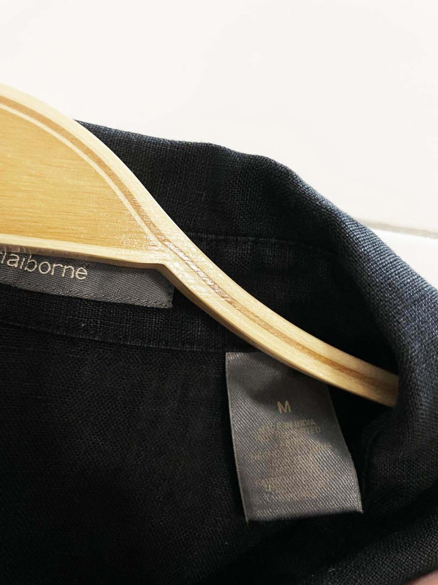 vintage 00s liz claiborne 100% linen embroidered trim full button shirt - good market thrift store