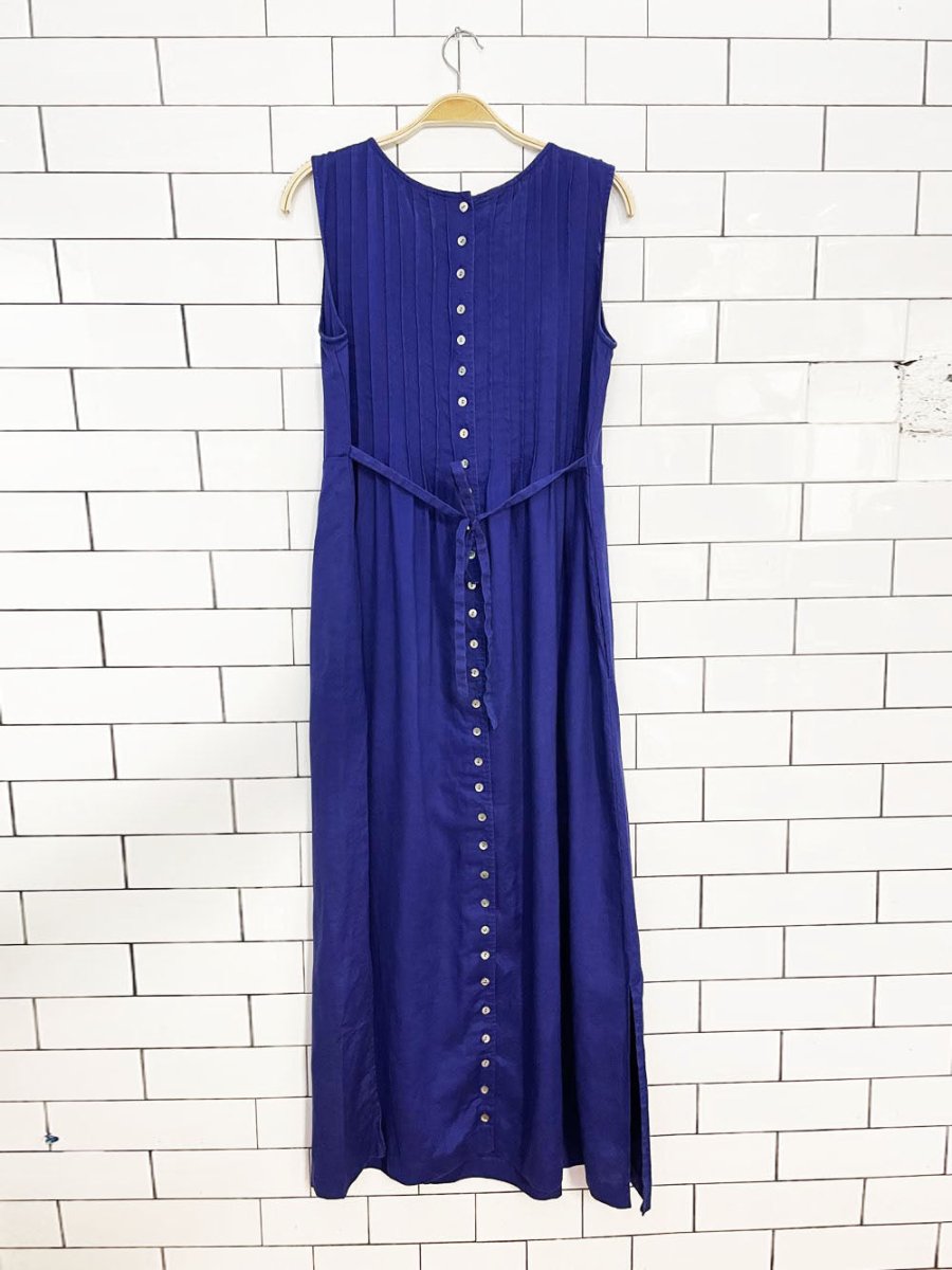 vintage 00s liz claiborne 100% linen pintuck boduce full shell button back maxi dress | liz now - good market thrift store