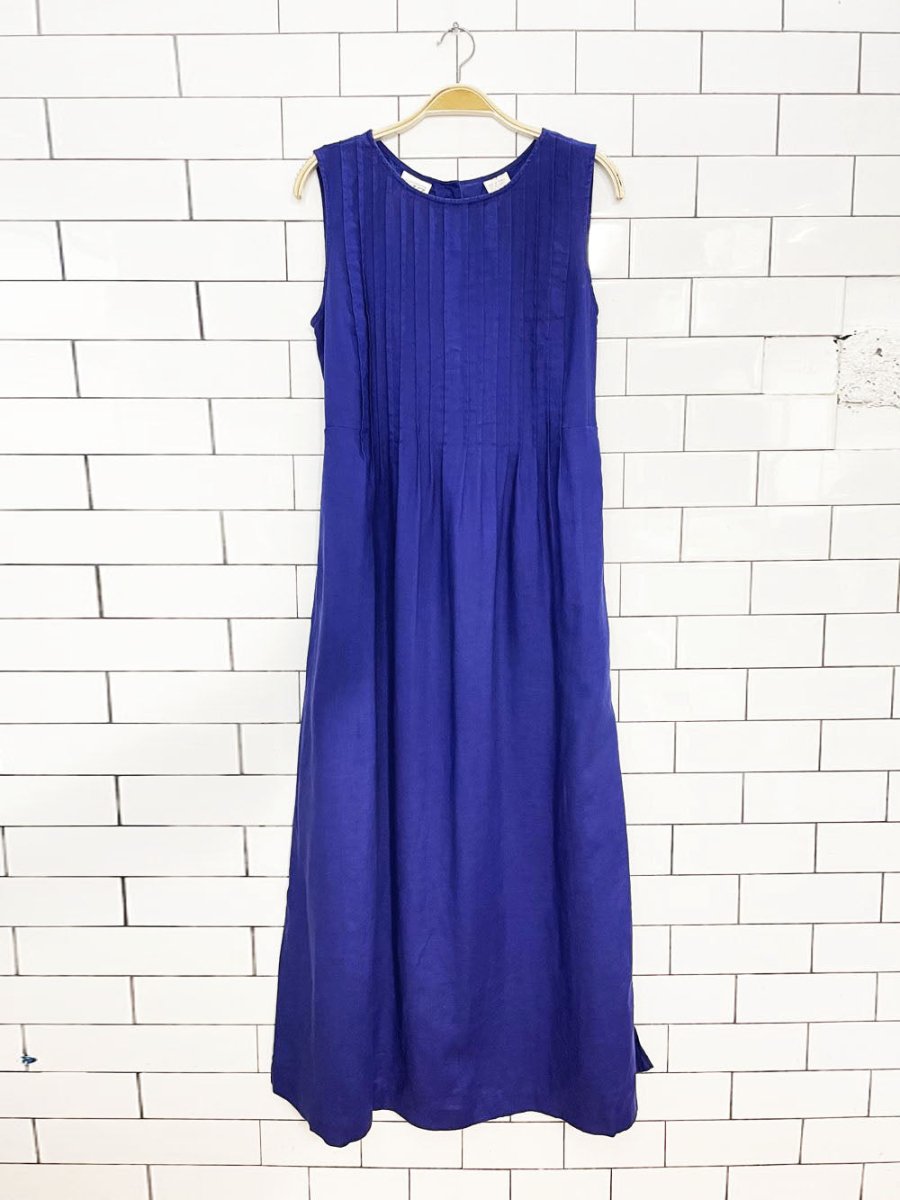 vintage 00s liz claiborne 100% linen pintuck boduce full shell button back maxi dress | liz now - good market thrift store