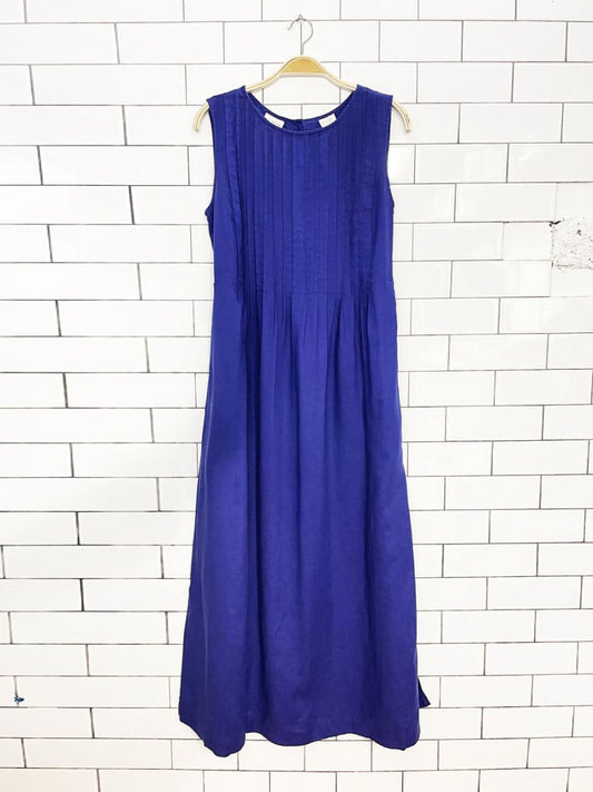 vintage 00s liz claiborne 100% linen pintuck boduce full shell button back maxi dress | liz now - good market thrift store