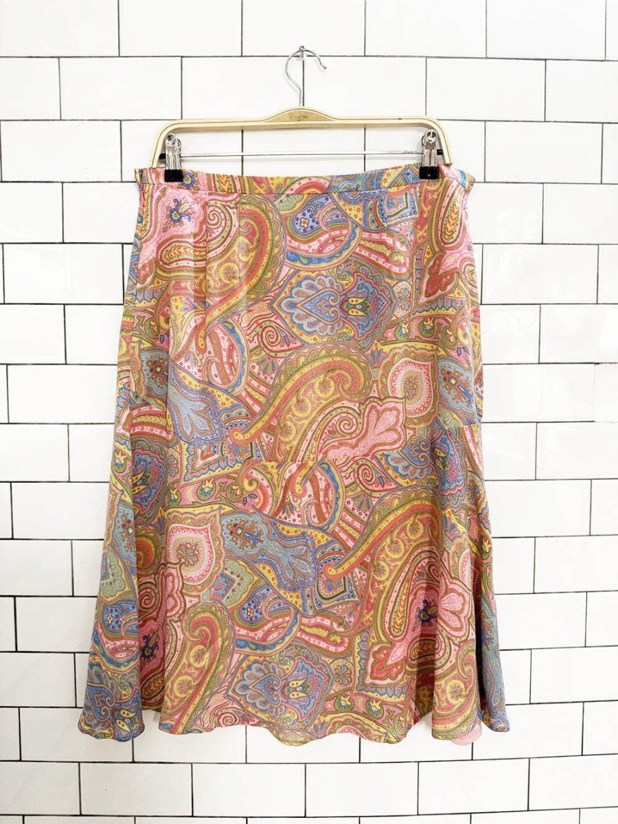 vintage 00s liz claiborne 100% silk paisley knee - length skirt - good market thrift store