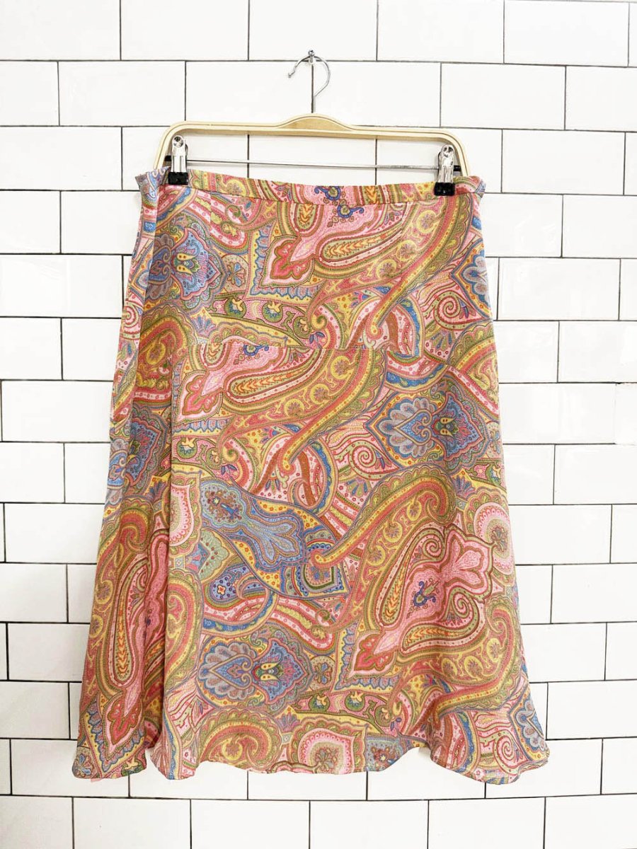 vintage 00s liz claiborne 100% silk paisley knee - length skirt - good market thrift store