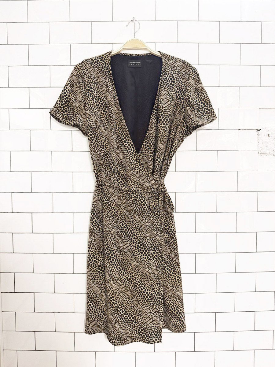vintage 00s liz claiborne animal print mini wrap dress - good market thrift store