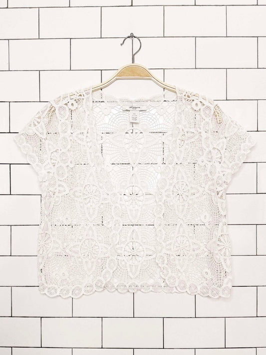 vintage 00s liz claiborne crochet knit crop open cardigan top - good market thrift store
