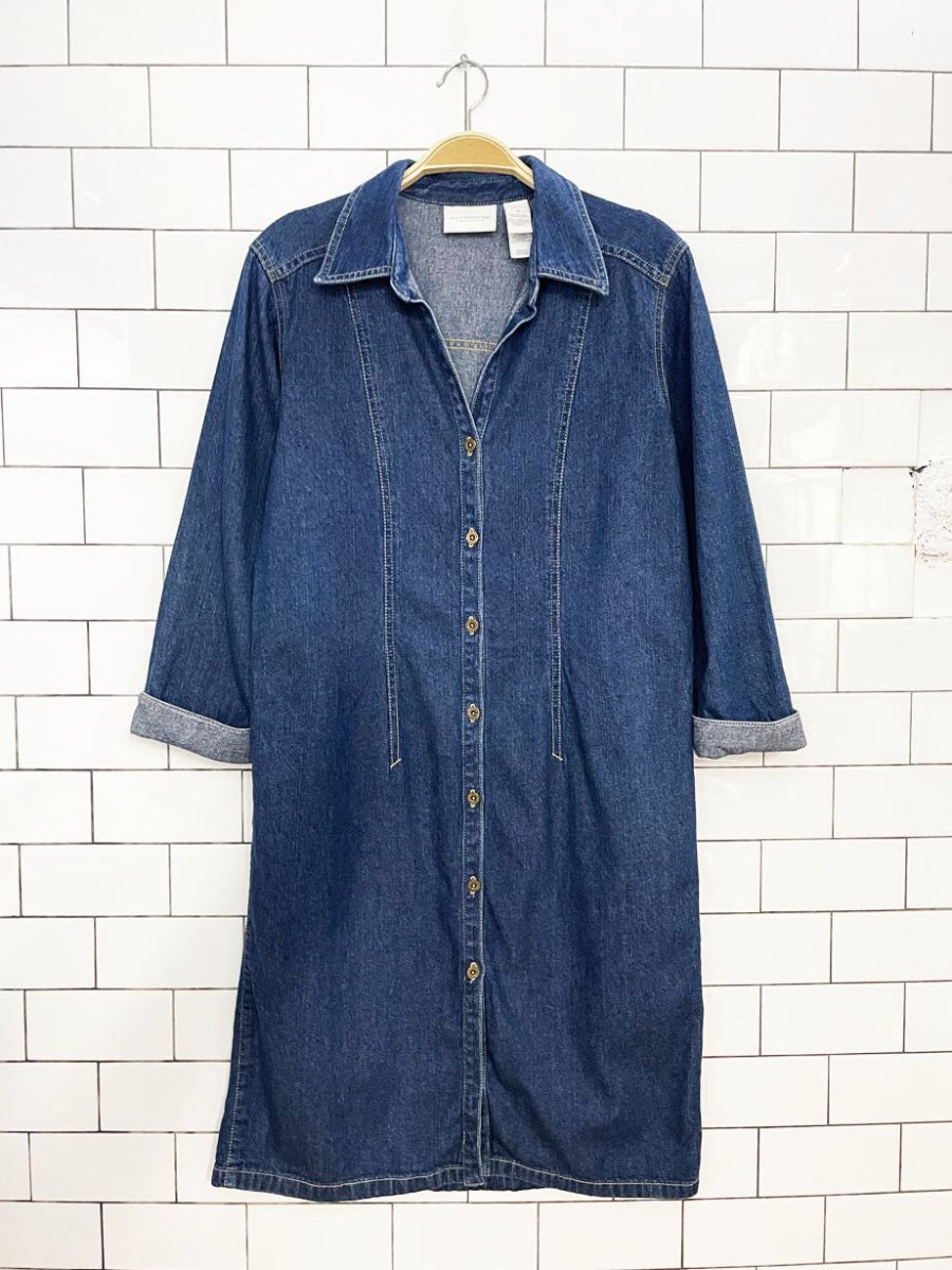 vintage 00s liz claiborne full button long sleeve denim midi dress | lizwear jeans - good market thrift store