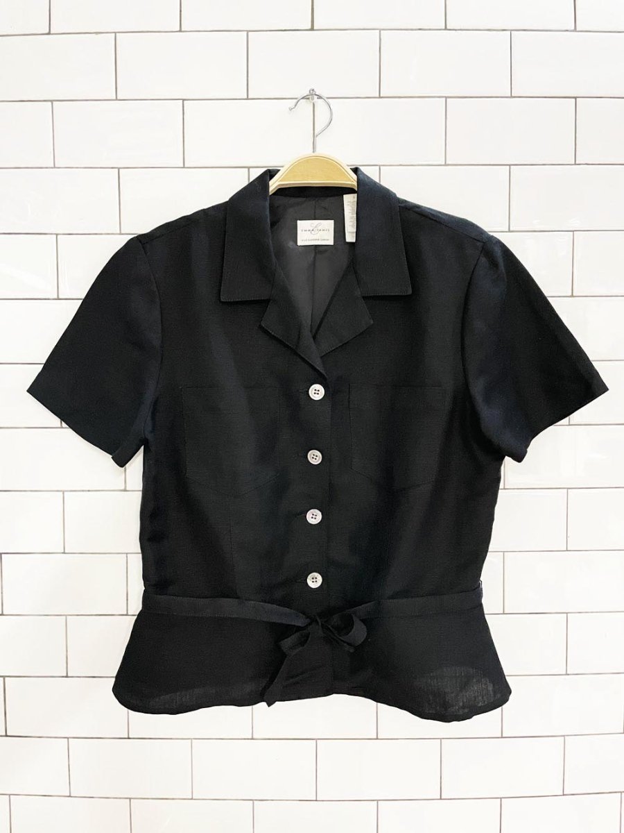 vintage 00s liz claiborne linen - blend belted full button shirt | emma james - good market thrift store