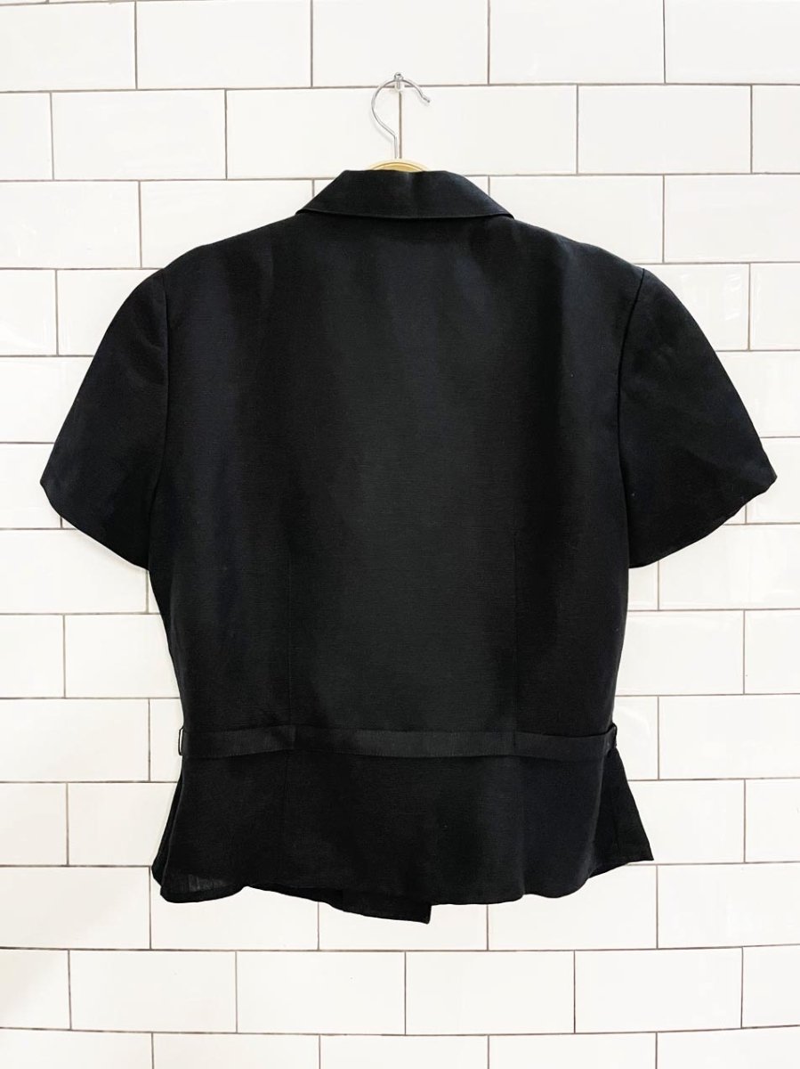 vintage 00s liz claiborne linen - blend belted full button shirt | emma james - good market thrift store