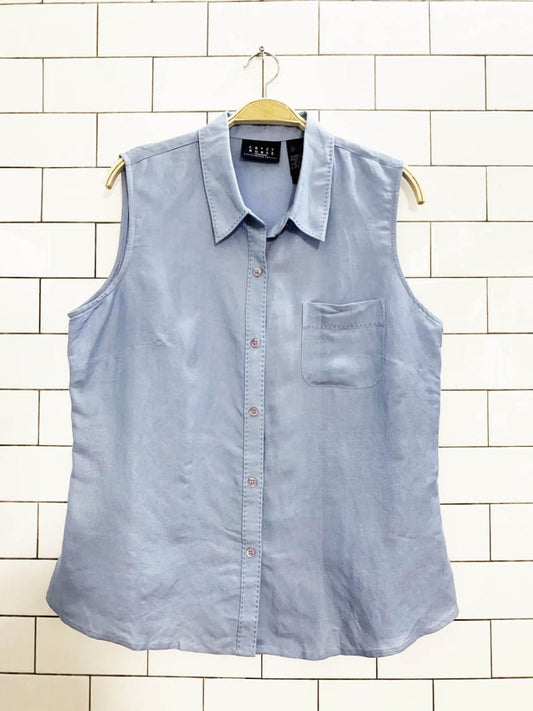 vintage 00s liz claiborne ramie - blend full button sleeveless shirt | crazy horse - good market thrift store