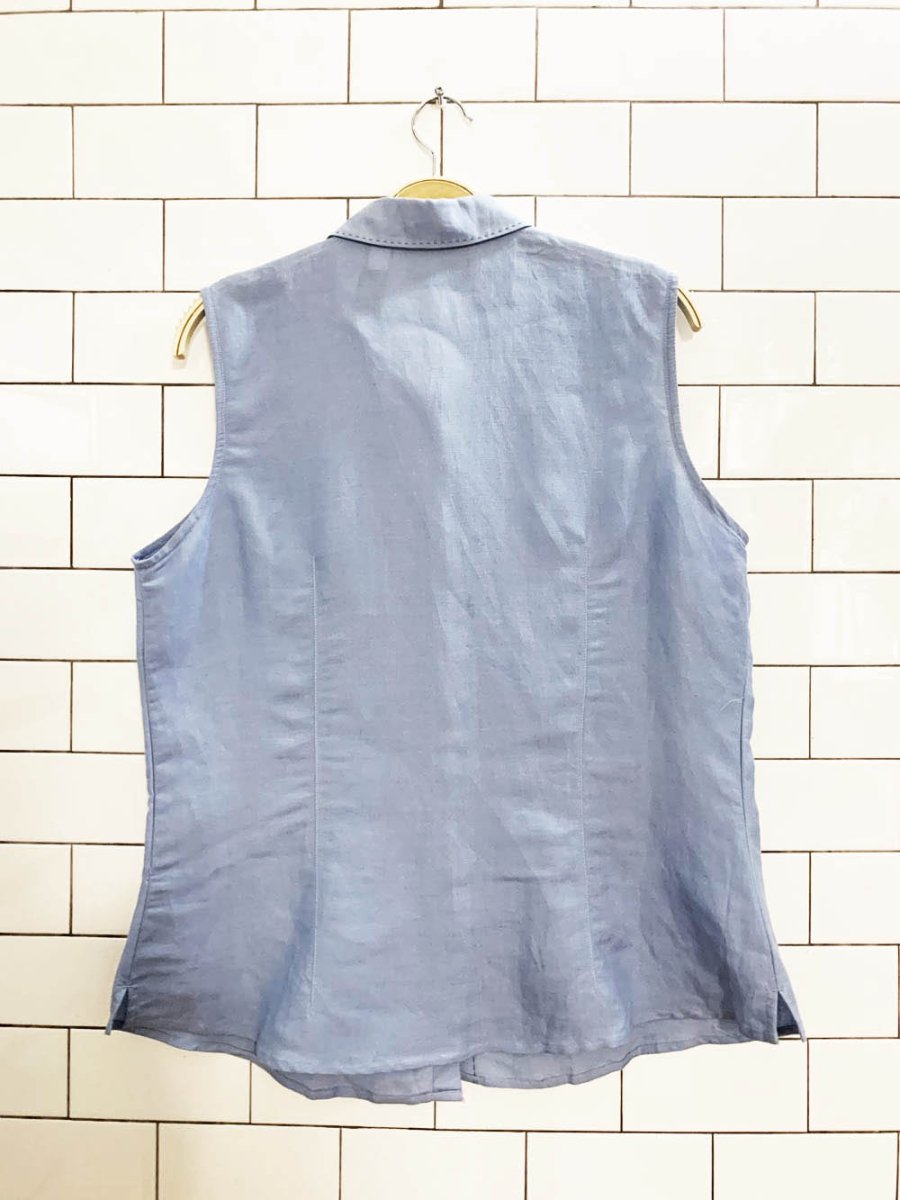 vintage 00s liz claiborne ramie - blend full button sleeveless shirt | crazy horse - good market thrift store