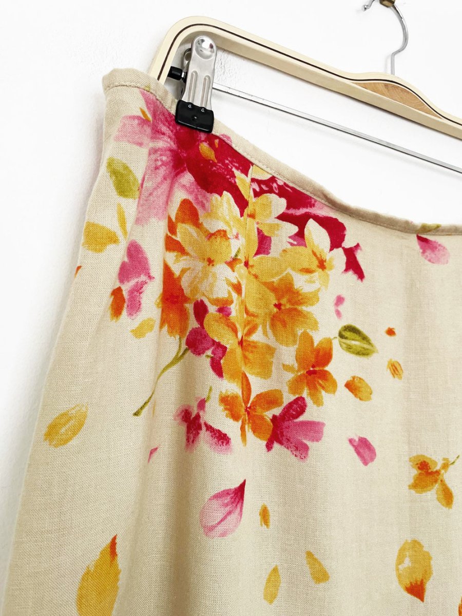 vintage 00s liz claibrone linen-blend floral midi skirt | lizsport - good market thrift store