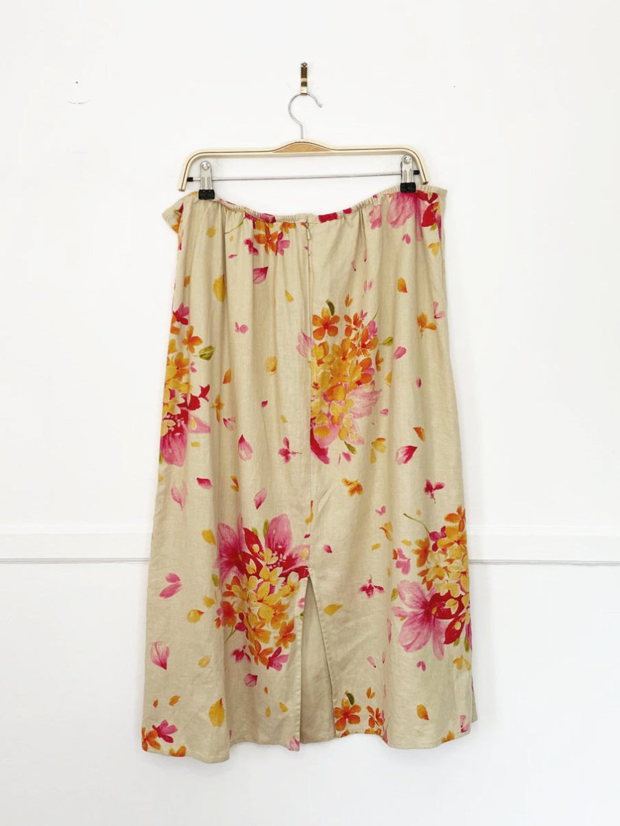 vintage 00s liz claibrone linen-blend floral midi skirt | lizsport - good market thrift store