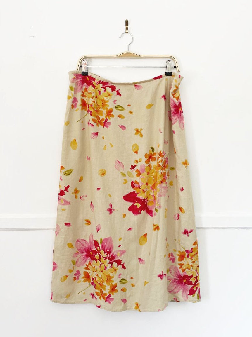 vintage 00s liz claibrone linen-blend floral midi skirt | lizsport - good market thrift store