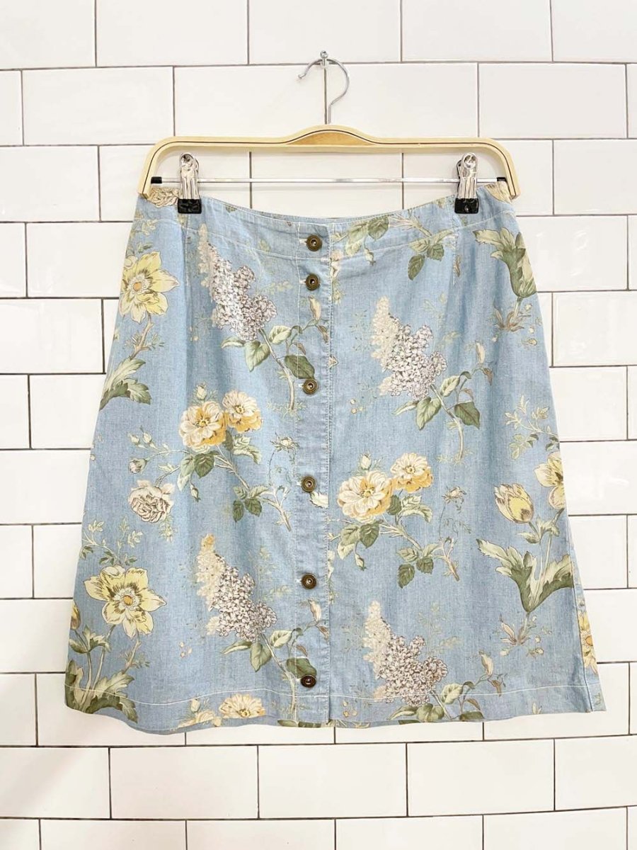 vintage 00s lizwear floral denim chambray button mini skirt | liz claiborne - good market thrift store