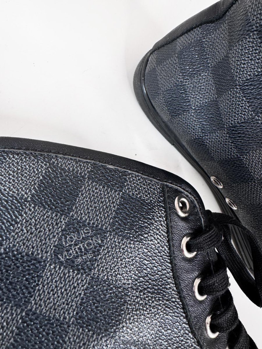 vintage 00s louis vuitton damier graphite canvas + leather high top sneakers - good market thrift store