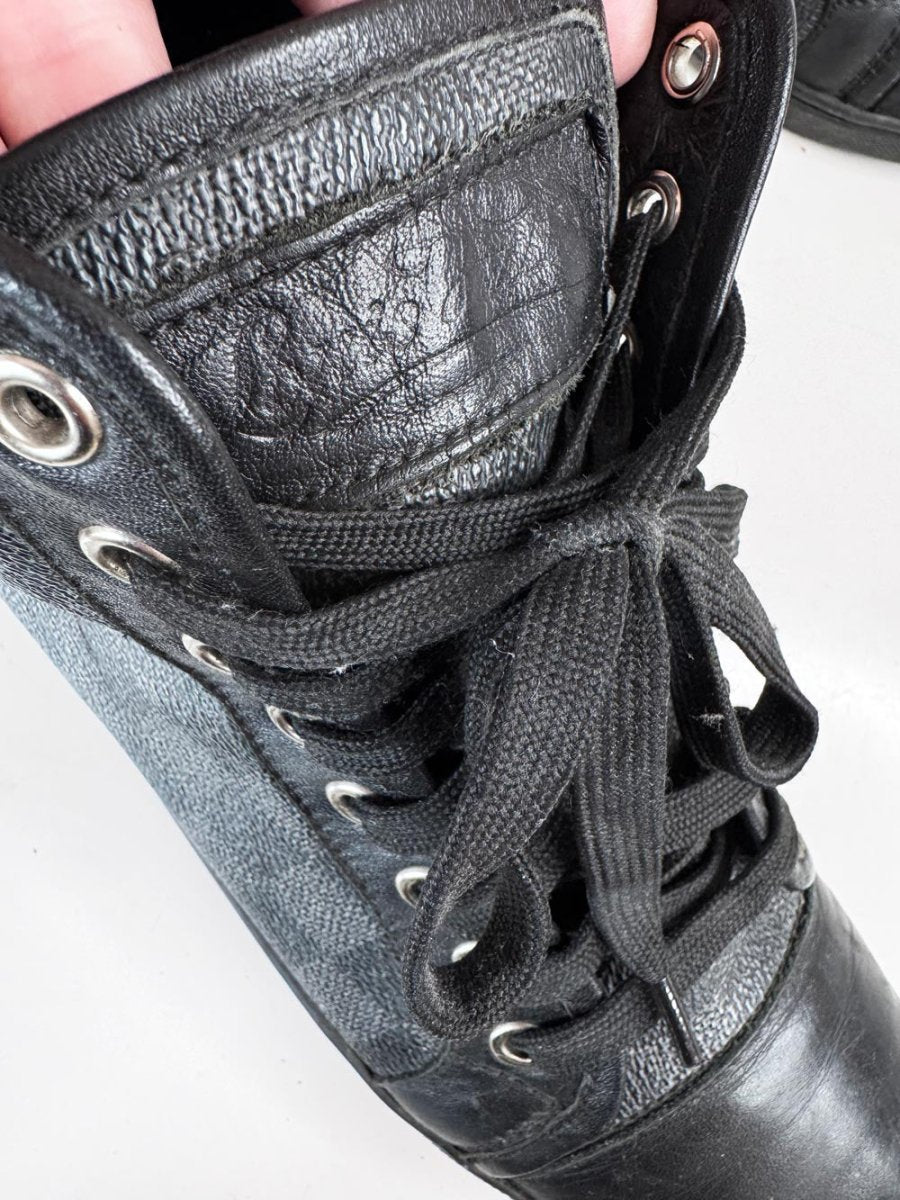 vintage 00s louis vuitton damier graphite canvas + leather high top sneakers - good market thrift store