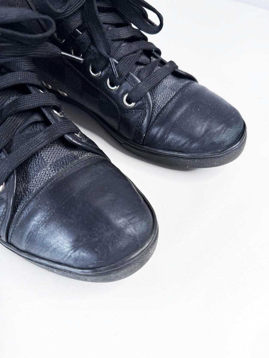 vintage 00s louis vuitton damier graphite canvas + leather high top sneakers - good market thrift store