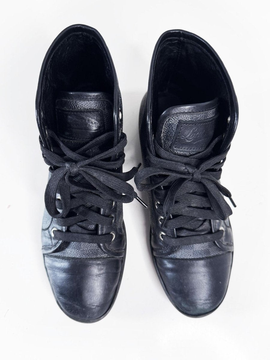 vintage 00s louis vuitton damier graphite canvas + leather high top sneakers - good market thrift store