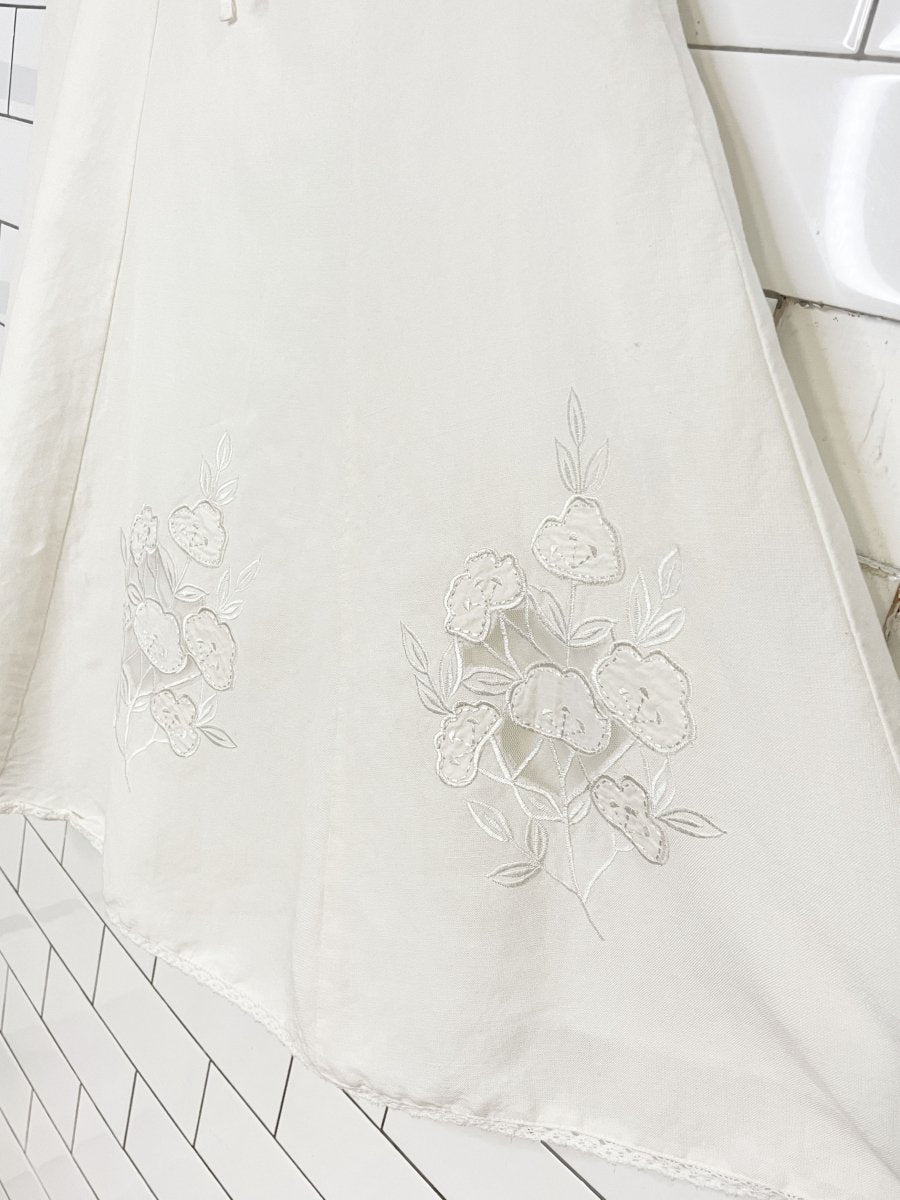 vintage 00s lynn cantin ramie-blend embroidered flared skirt - good market thrift store