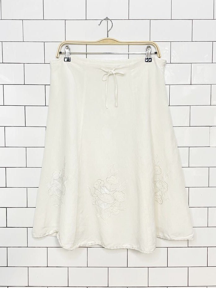 vintage 00s lynn cantin ramie-blend embroidered flared skirt - good market thrift store