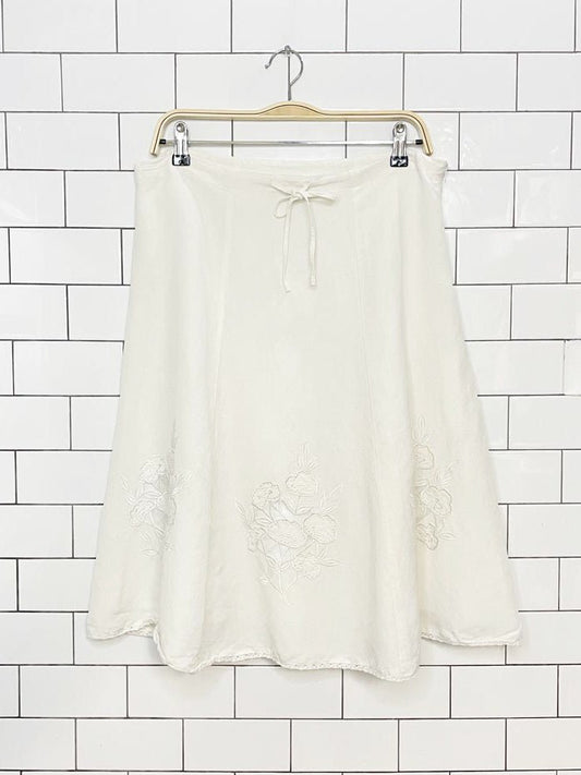 vintage 00s lynn cantin ramie-blend embroidered flared skirt - good market thrift store