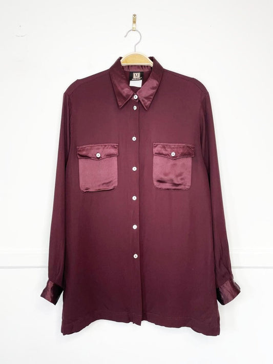 vintage 00s madeleine satin contrast collar full button blouse - good market thrift store