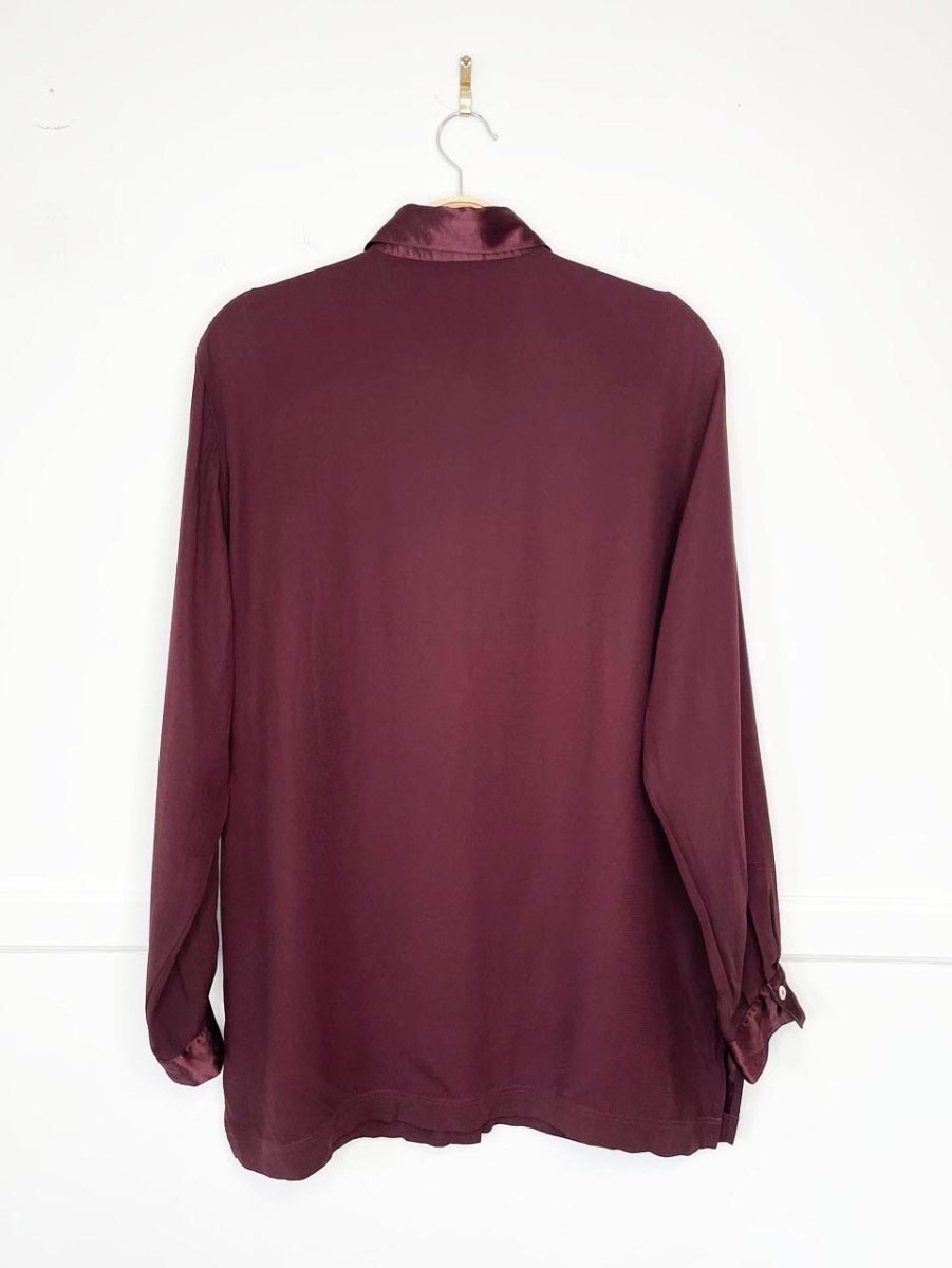 vintage 00s madeleine satin contrast collar full button blouse - good market thrift store