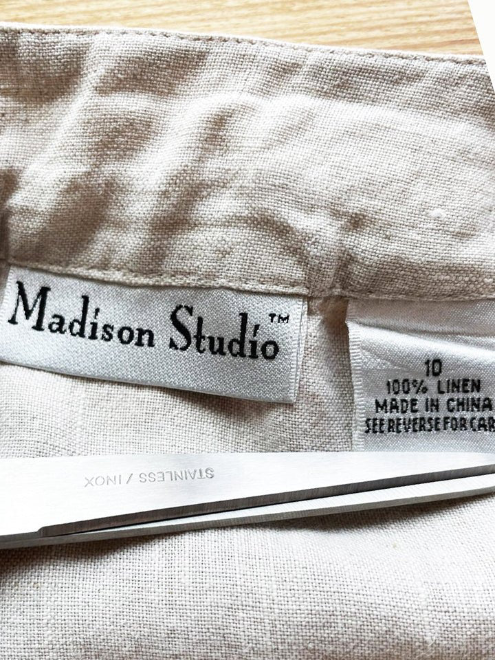 vintage 00s madison studio 100% linen embroidered floral flare midi skirt - good market thrift store