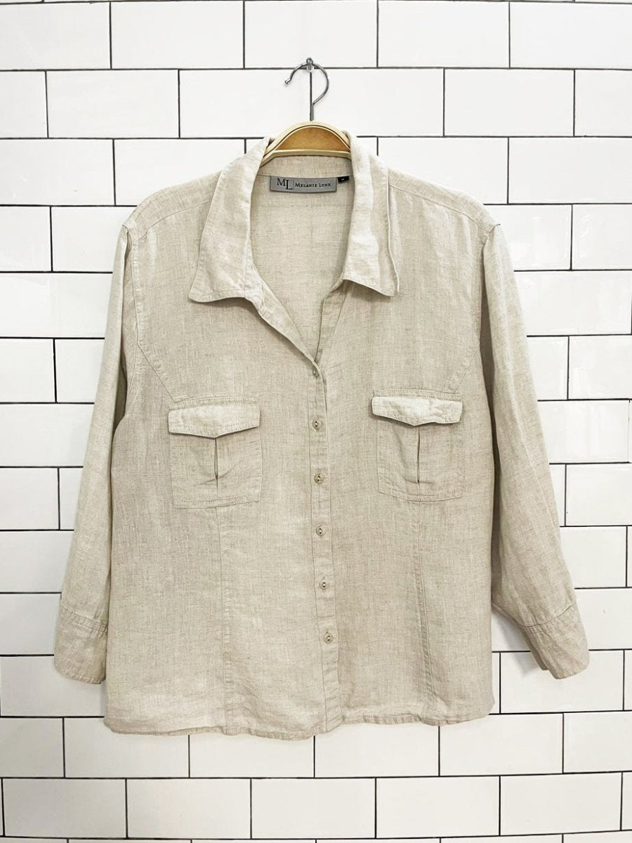 vintage 00s melanie lyne 100% linen full button shirt - good market thrift store