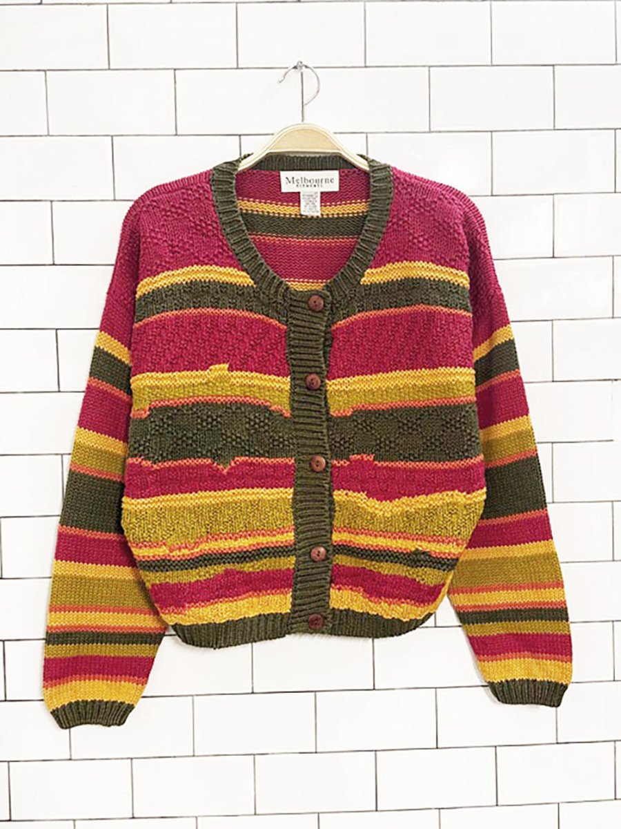 vintage 00s melbourne elements striped chunky knit cardigan - good market thrift store