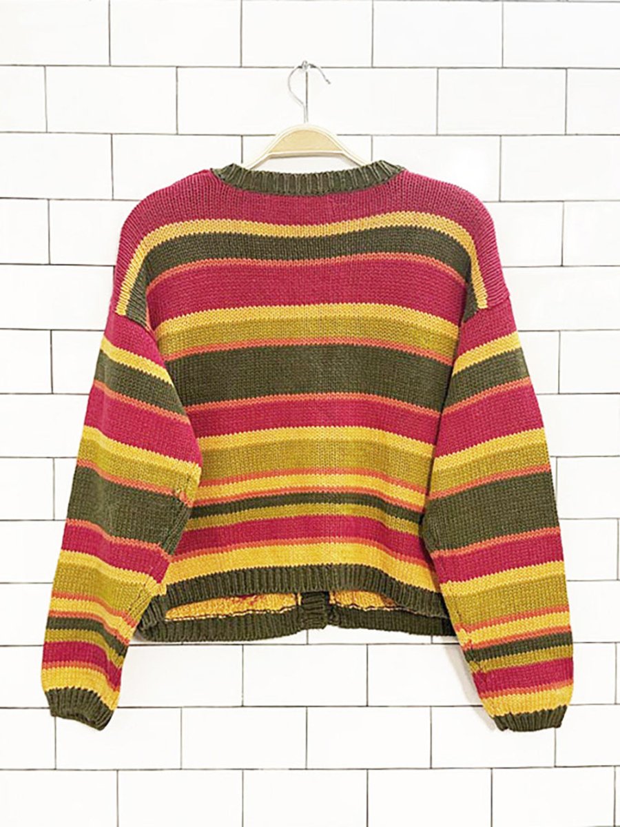 vintage 00s melbourne elements striped chunky knit cardigan - good market thrift store