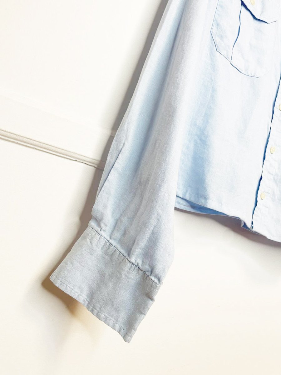 vintage 00s merona 100% linen sporty prep cropped shirt | rework - good market thrift store
