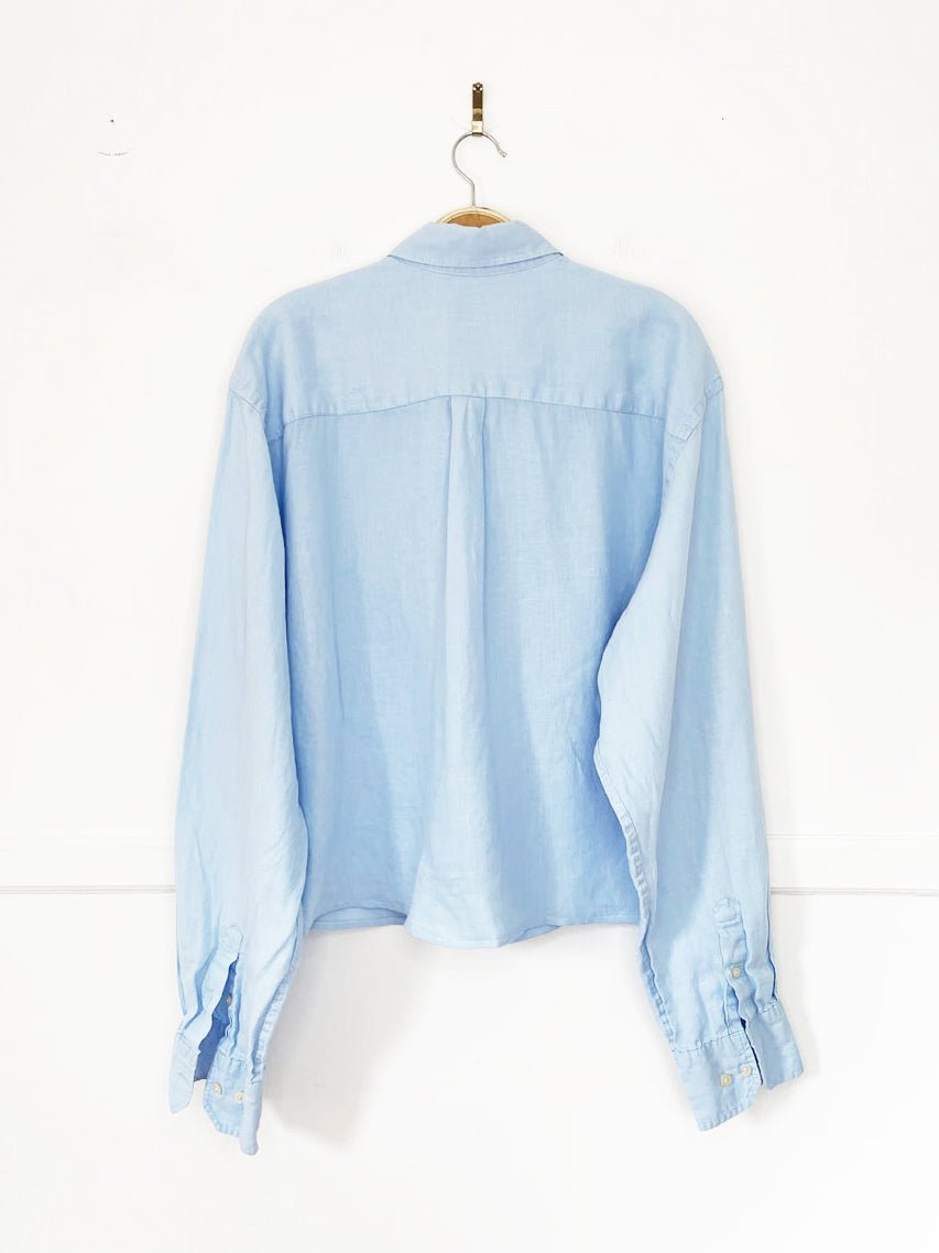 vintage 00s merona 100% linen sporty prep cropped shirt | rework - good market thrift store
