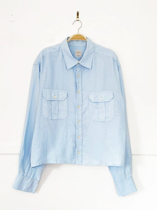 vintage 00s merona 100% linen sporty prep cropped shirt | rework - good market thrift store