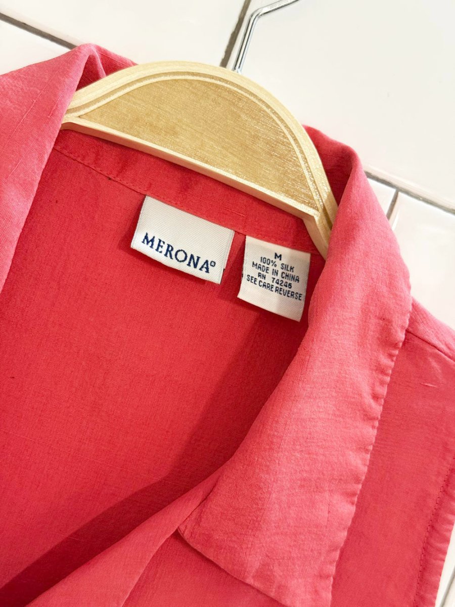 vintage 00s merona 100% silk full button sleeveless shirt - good market thrift store