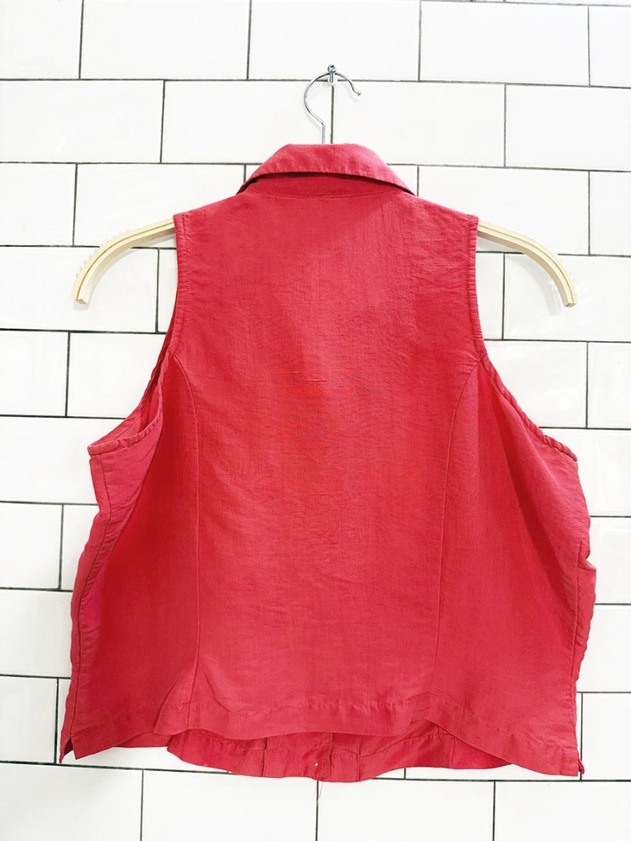 vintage 00s merona 100% silk full button sleeveless shirt - good market thrift store
