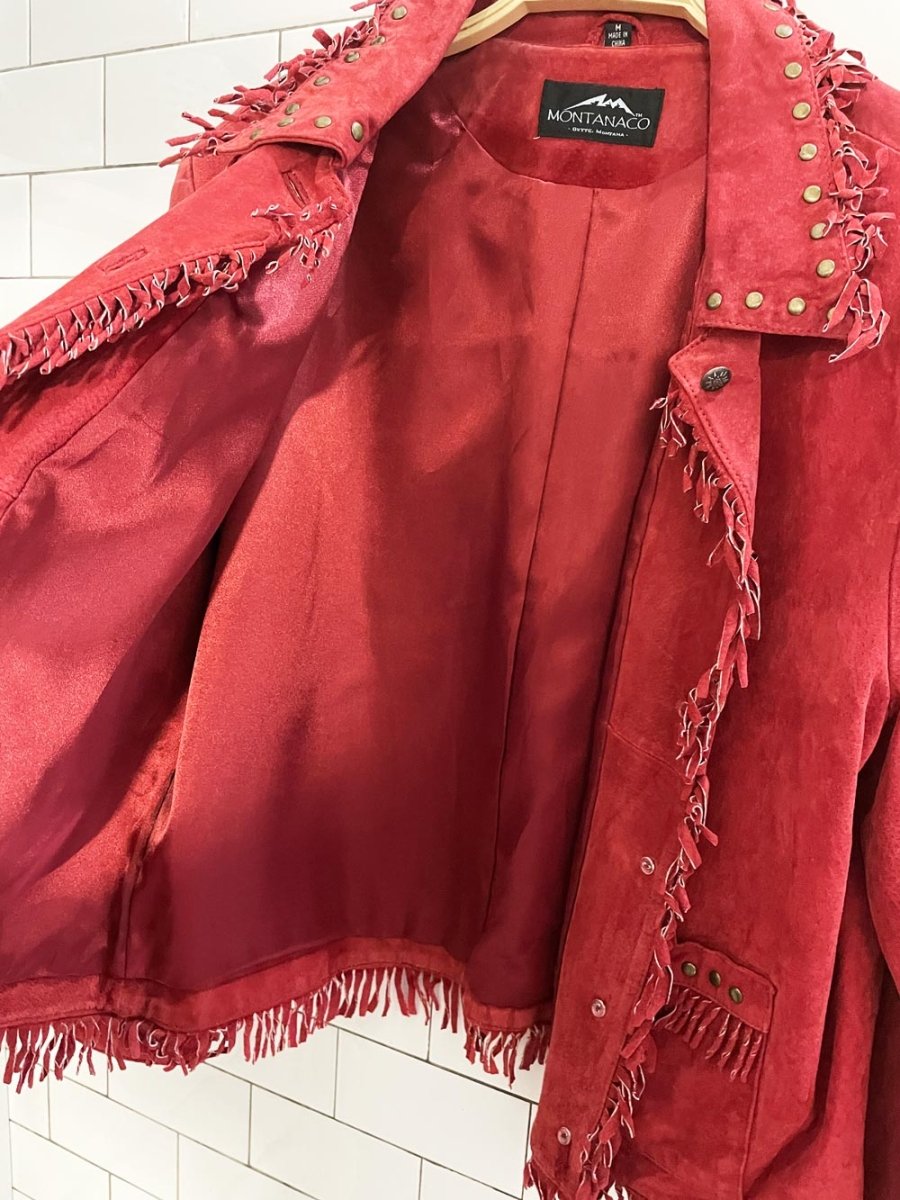 vintage 00s montanaco suede fringe studded western jacket - good market thrift store